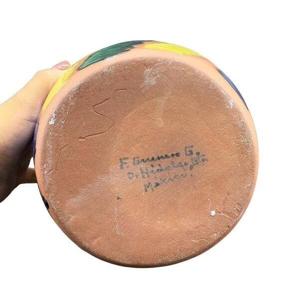 Large Talavera Tonala Vase Vessel Multicolor Pottery Signed F Guerrero G Mexico - Picture 8 of 15